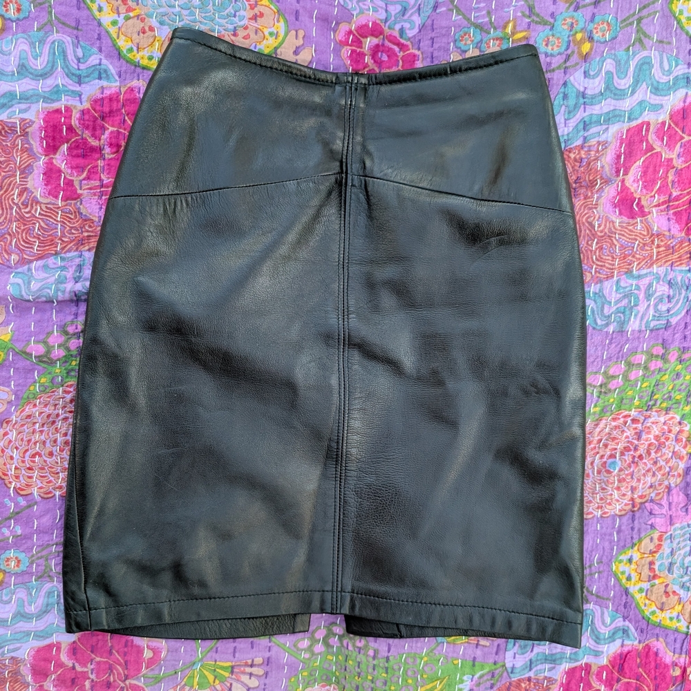 Vintage Black Leather Pencil Skirt